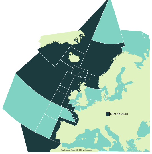 Map of the known distribution of the Black Dogfish