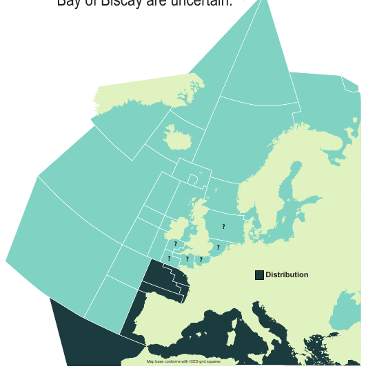 Map of the known distribution of the Common Smoothhound