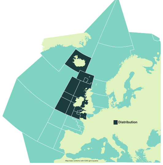 Map of the known distribution of the Blue Skate