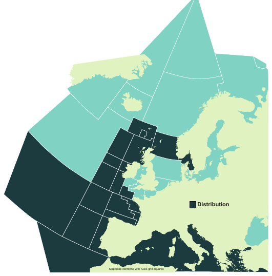 Map of the known distribution of the Longnosed Skate