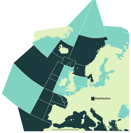 Map of the known distribution of the Norwegian Skate